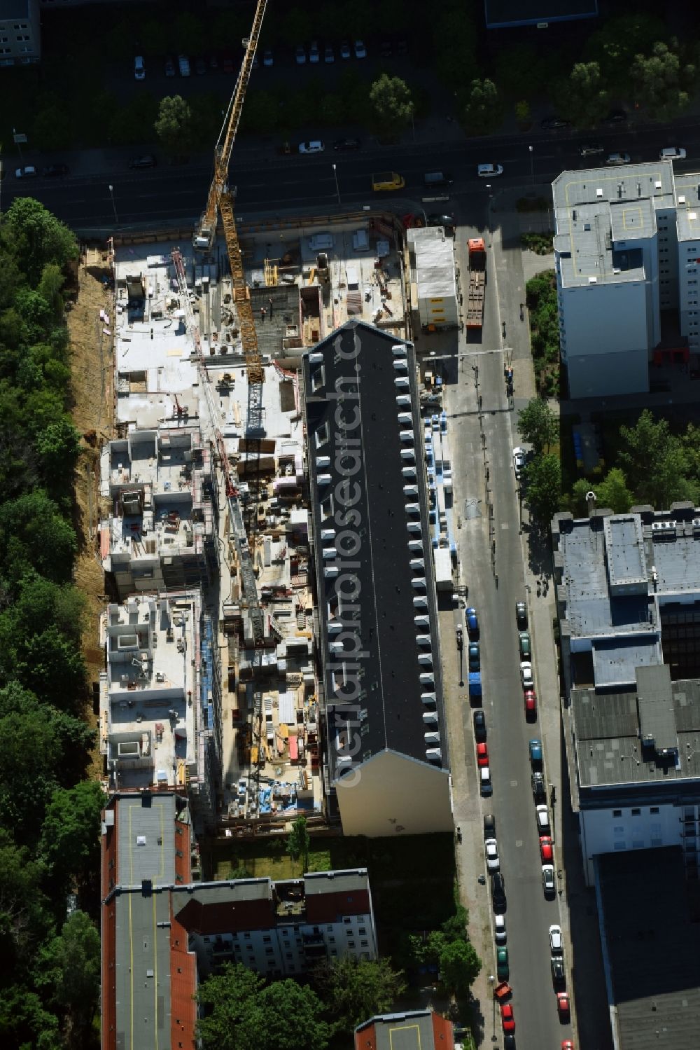 Aerial image Berlin - Construction site to build a new multi-family residential complex Carree Alte Postan on Dottistrasse - Ruschetrasse in the district Lichtenberg in Berlin, Germany