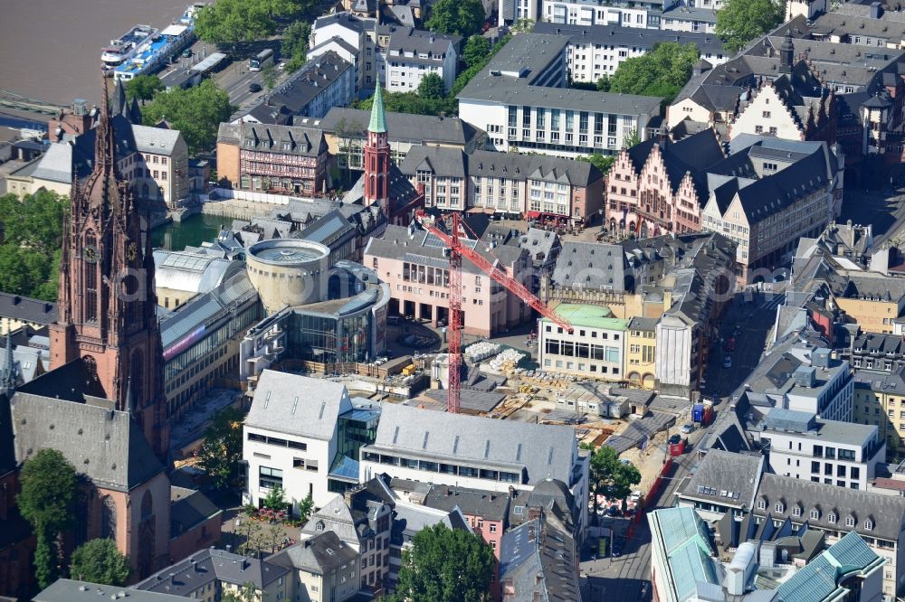 Frankfurt Main from above - Construction Dom-Römer-project (also known as the New Old Town Frankfurt) in Frankfurt in Hesse