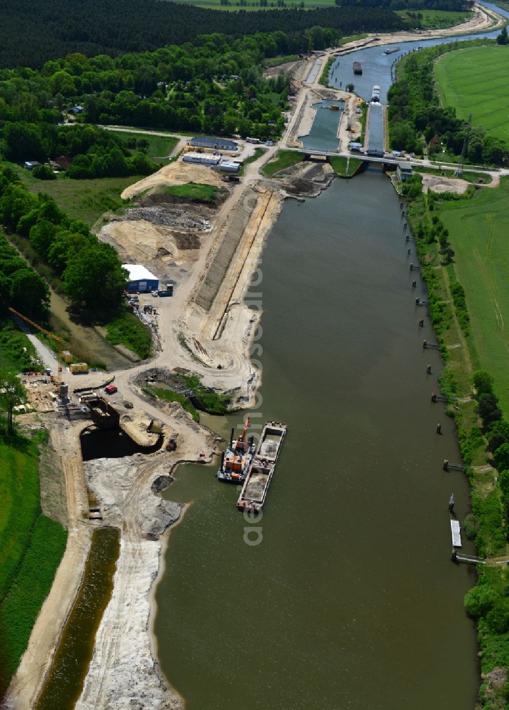 Zerben from the bird's eye view: Construction site at the puncture Alter-Ihlekanal at the lock Zerben the Elbe-Havel Canal in the state of Saxony-Anhalt