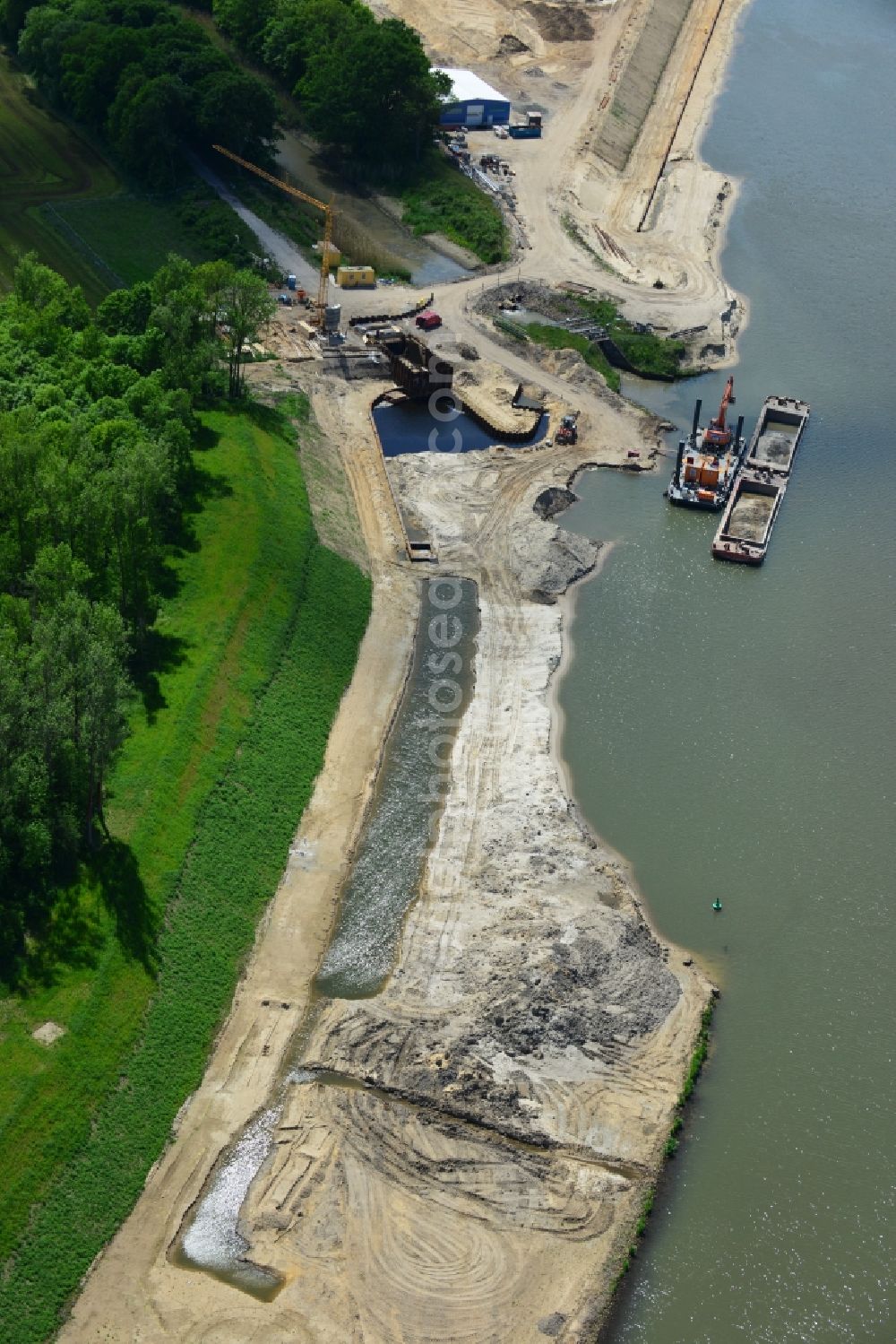 Aerial photograph Zerben - Construction site at the puncture Alter-Ihlekanal at the lock Zerben the Elbe-Havel Canal in the state of Saxony-Anhalt