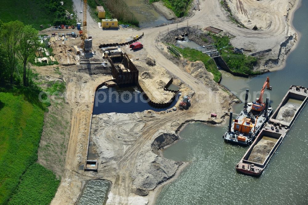 Zerben from above - Construction site at the puncture Alter-Ihlekanal at the lock Zerben the Elbe-Havel Canal in the state of Saxony-Anhalt