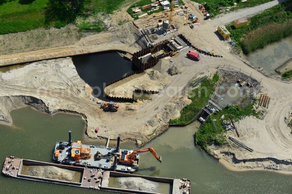 Aerial image Zerben - Construction site at the puncture Alter-Ihlekanal at the lock Zerben the Elbe-Havel Canal in the state of Saxony-Anhalt