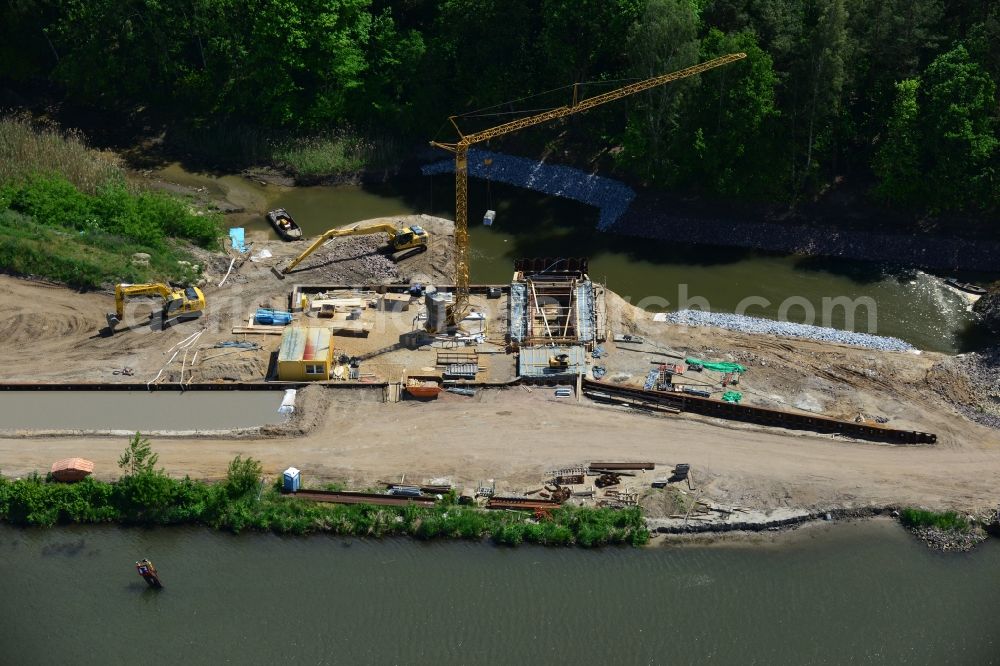 Aerial image Zerben - Construction site at the puncture Alter-Ihlekanal at the lock Zerben the Elbe-Havel Canal in the state of Saxony-Anhalt