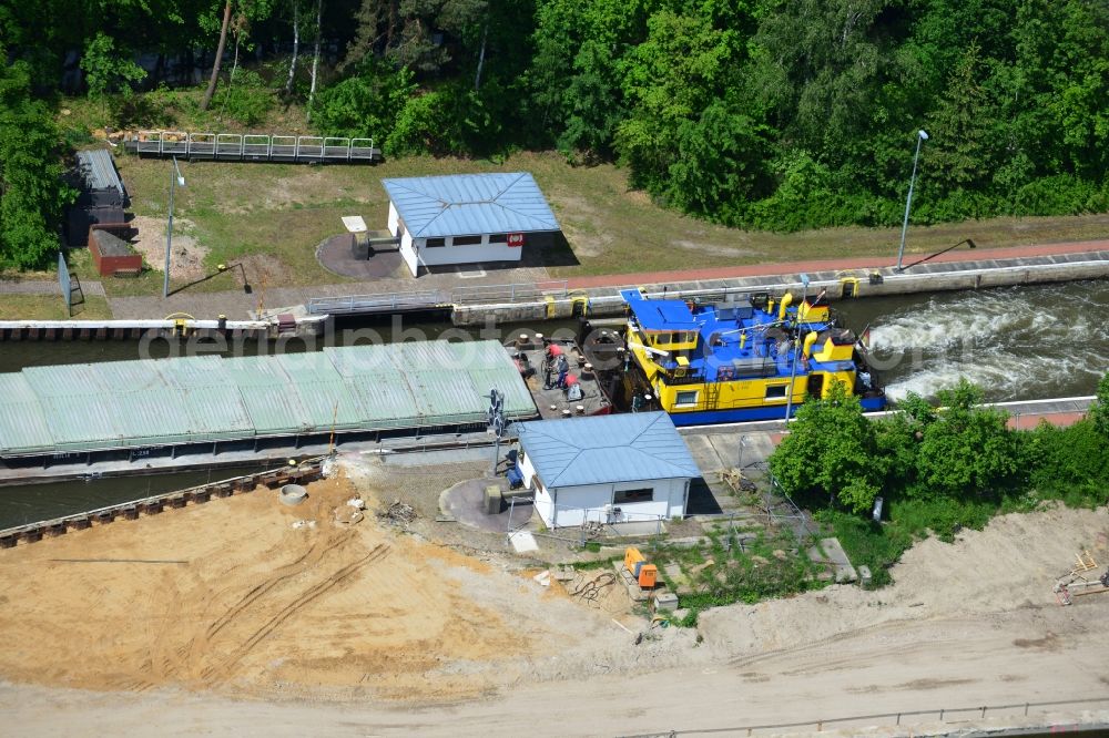 Zerben from the bird's eye view: Construction site at the puncture Alter-Ihlekanal at the lock Zerben the Elbe-Havel Canal in the state of Saxony-Anhalt