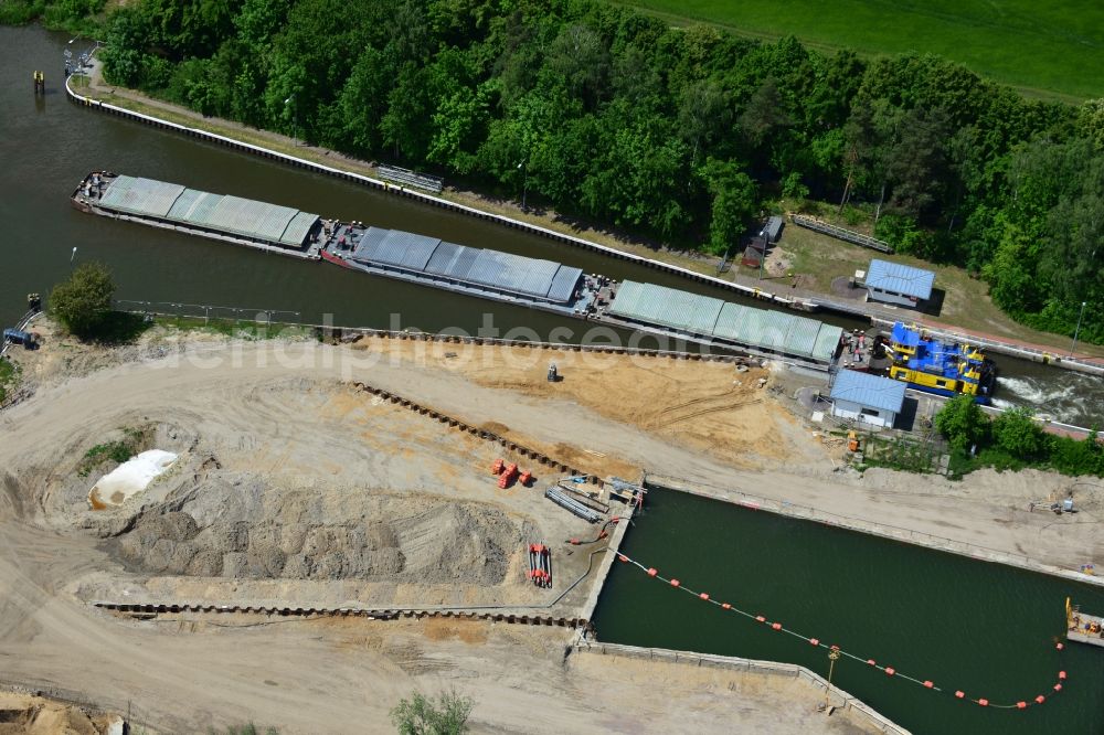 Aerial image Zerben - Construction site at the puncture Alter-Ihlekanal at the lock Zerben the Elbe-Havel Canal in the state of Saxony-Anhalt