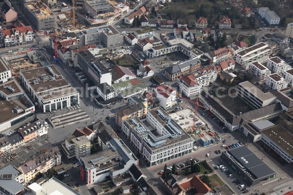 Ingelheim am Rhein from the bird's eye view: Construction site for the new office building of the Projektgesellschaft Ebert-Carée GmbH & Ko.KG in Ingelheim am Rhein in the state Rhineland-Palatinate