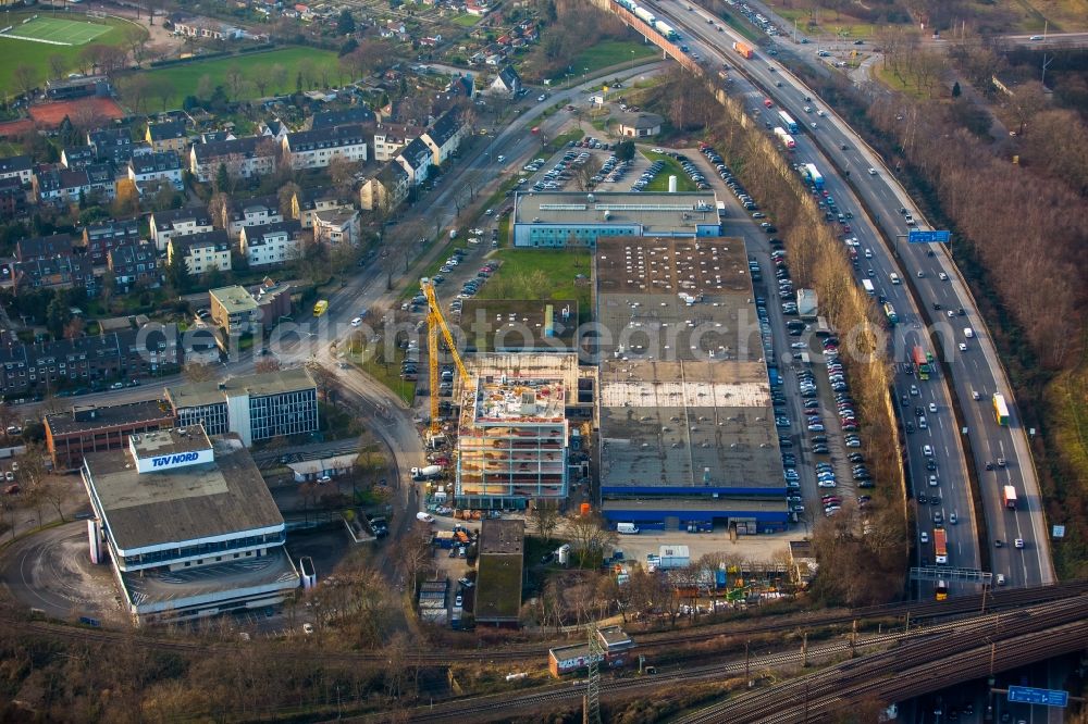 Aerial image Duisburg - Construction site at the road traffic licensing department and TUeV North along A40 in Duisburg in the state of North Rhine-Westphalia