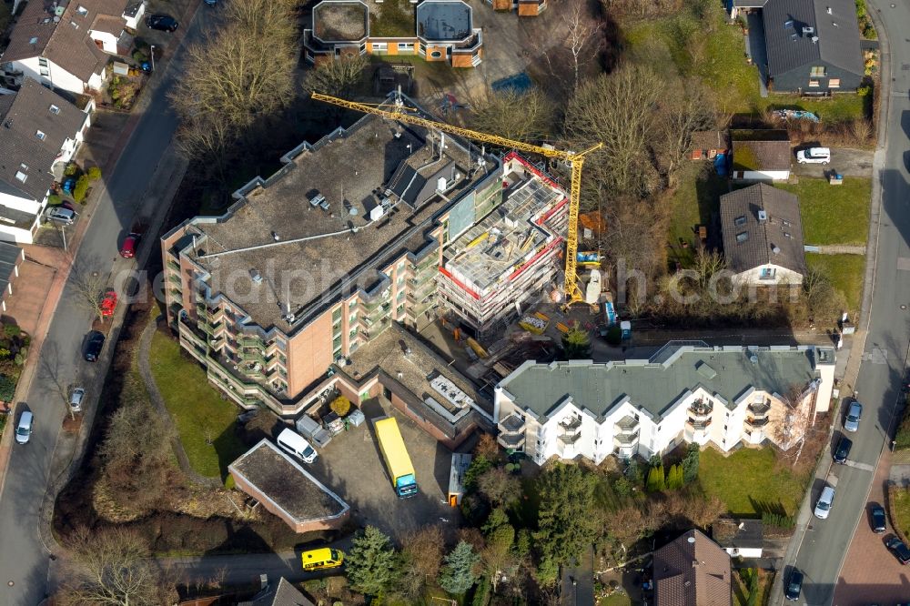 Sprockhövel from the bird's eye view: Construction site for an extension to the building of the old people's home - senior residence on the Perthes-ring in Sprockhoevel in the state of North Rhine-Westphalia, Germany