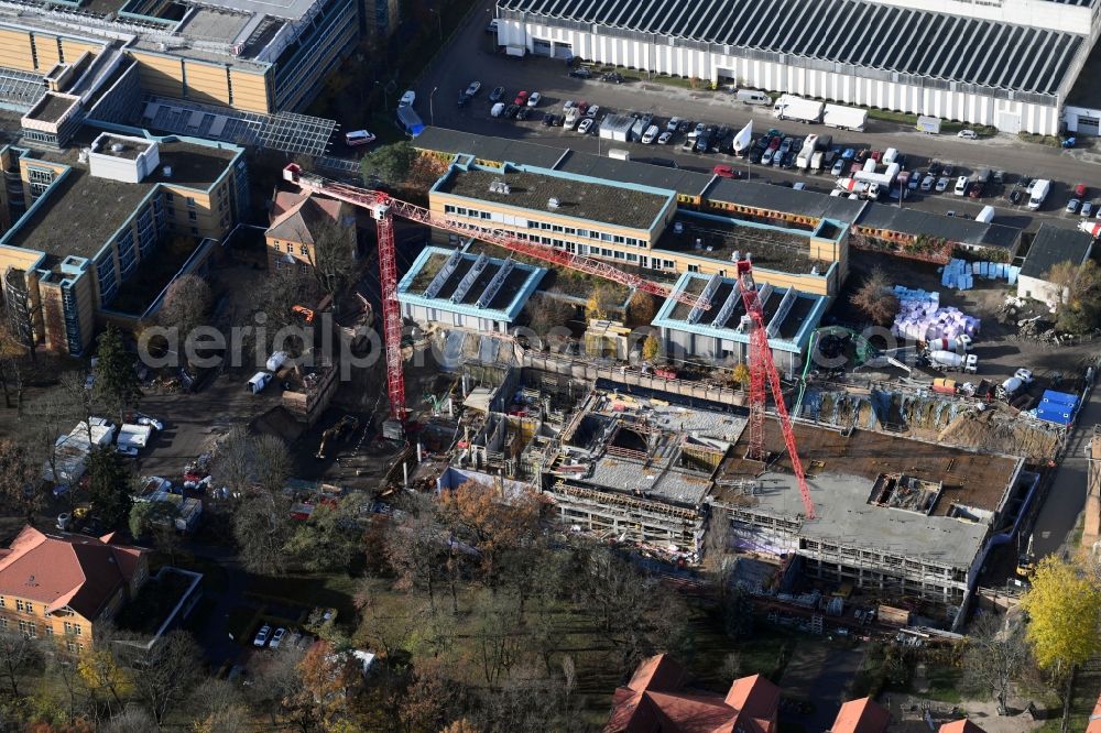 Berlin from the bird's eye view: Construction site for a new extension to the hospital grounds Arona Klinik of UKB BG Klinikum Unfallkrankenhaus Berlin gGmbH in the district Bezirk Marzahn-Hellersdorf in Berlin