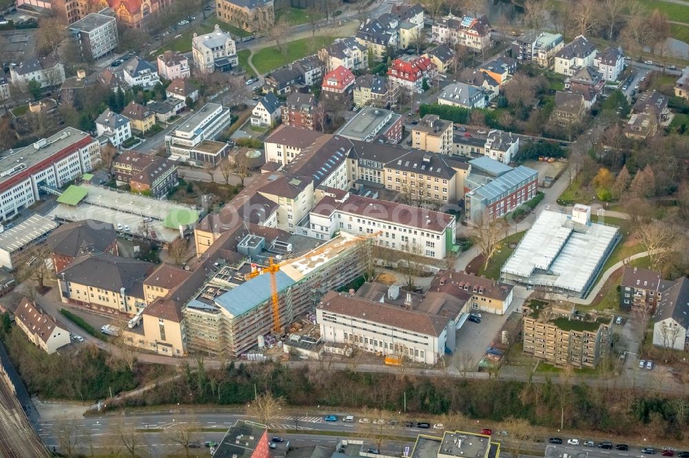 Aerial image Bochum - Construction site for a new extension to the hospital grounds Augusta Kliniken Bochum Hattingen on Bergstrasse in Bochum in the state North Rhine-Westphalia, Germany