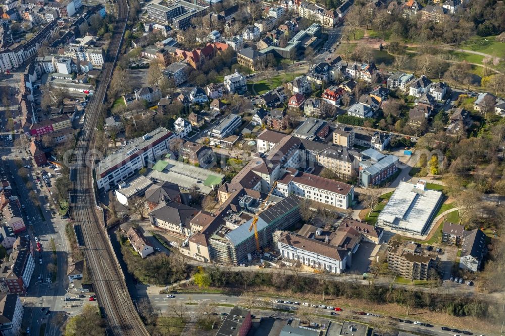 Aerial image Bochum - Construction site for a new extension to the hospital grounds Augusta Kliniken Bochum Hattingen on Bergstrasse in Bochum in the state North Rhine-Westphalia, Germany