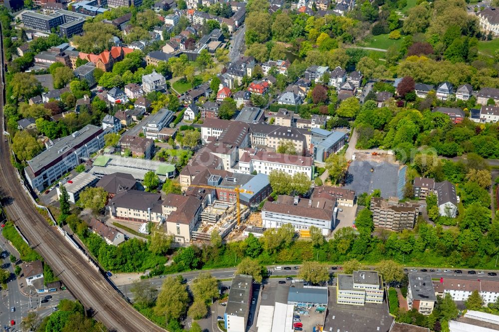 Bochum from the bird's eye view: Construction site for a new extension to the hospital grounds Augusta-Kranken-Anstalt Bochum in Bochum in the state North Rhine-Westphalia, Germany