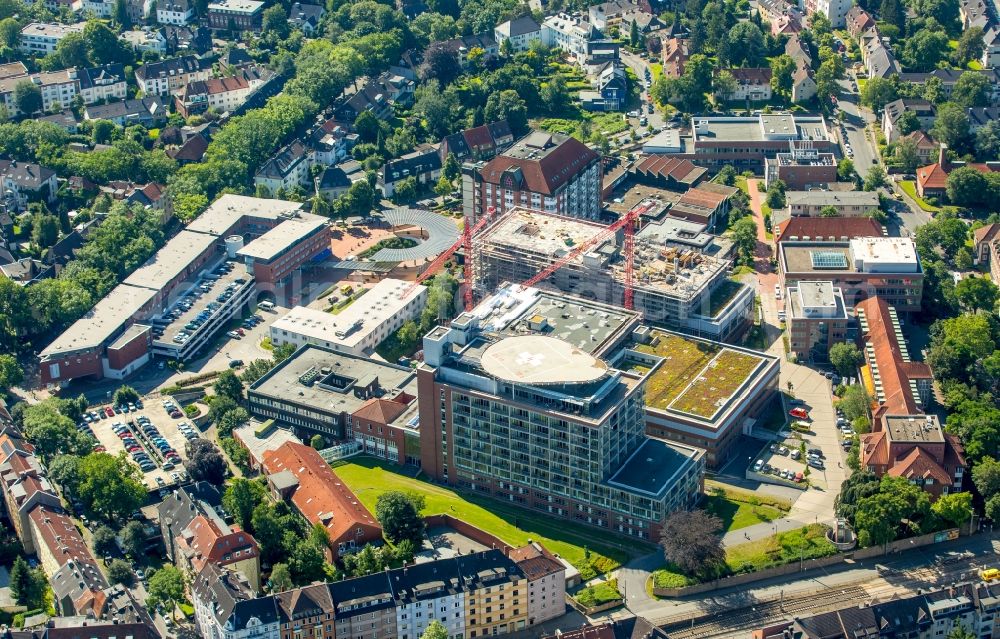 Aerial image Bochum - Construction site for a new building expansion to the hospital grounds of the hospital of the BG University Hospital Bergmannsheil in Bochum in North Rhine-Westphalia