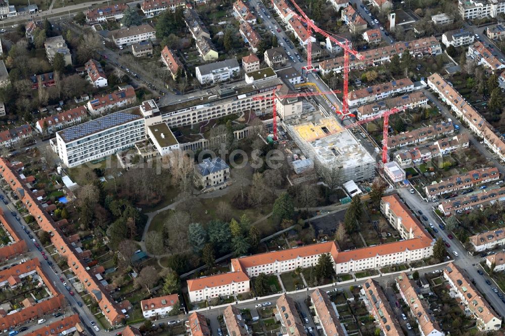 Basel from above - Construction site for the extension on the hospital grounds St. Claraspital in Basel, Switzerland