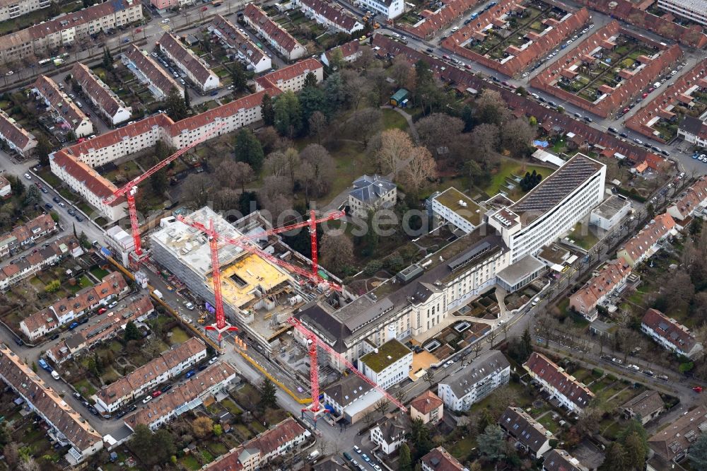 Aerial image Basel - Construction site for the extension on the hospital grounds St. Claraspital in Basel, Switzerland