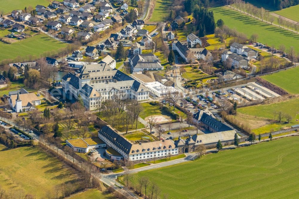 Aerial image Schmallenberg - Construction site for a new extension to the hospital grounds Fachkronkenhaus Kloster Grafschaft on Annostrasse in Schmallenberg in the state North Rhine-Westphalia, Germany