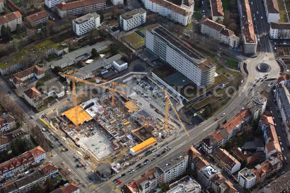 Aerial photograph Basel - Construction site for a new extension to the hospital grounds Felix Platter-Spital in Basel in Switzerland