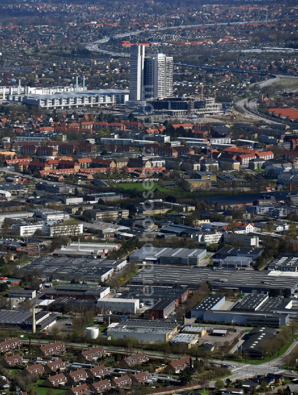 Herlev from above - Construction site for a new extension to the hospital grounds Herlev Hospital on Herlev Ringvej in Herlev in Copenhagen, Denmark