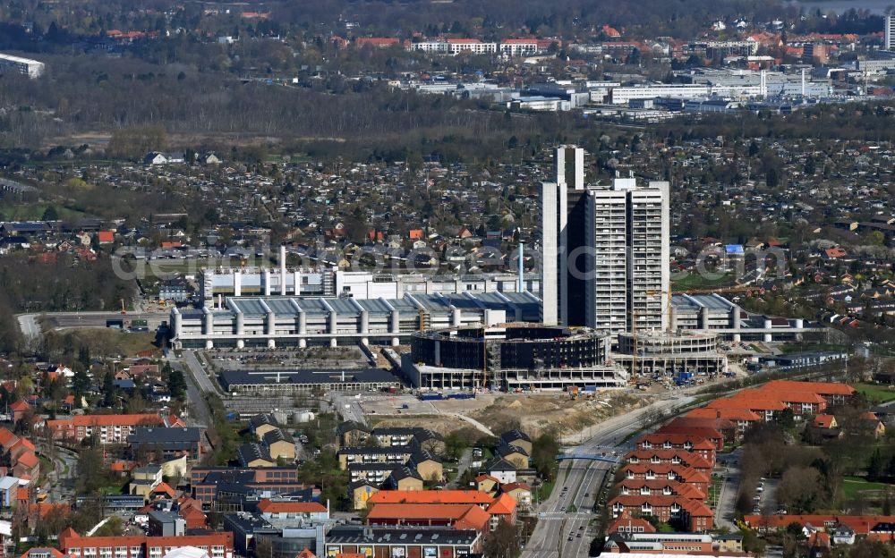 Herlev from the bird's eye view: Construction site for a new extension to the hospital grounds Herlev Hospital on Herlev Ringvej in Herlev in Copenhagen, Denmark