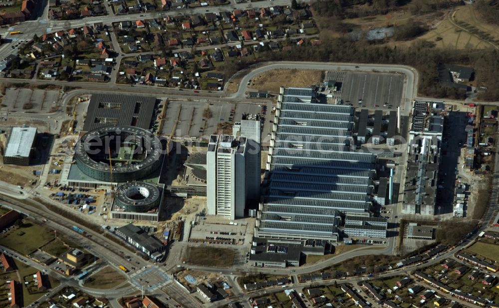 Herlev from the bird's eye view: Construction site for a new extension to the hospital grounds Herlev Hospital on Herlev Ringvej in Herlev in Copenhagen, Denmark