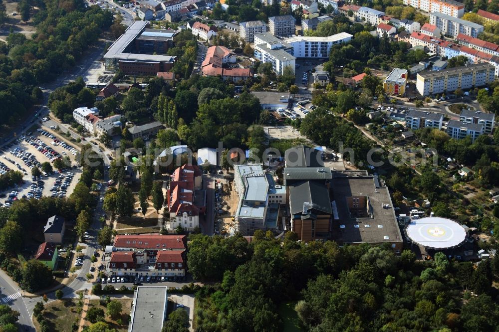 Aerial image Bernau - Construction site for a new extension to the hospital grounds Herzzentrum Brandenburg Ladeburger Strasse in Bernau in the state Brandenburg