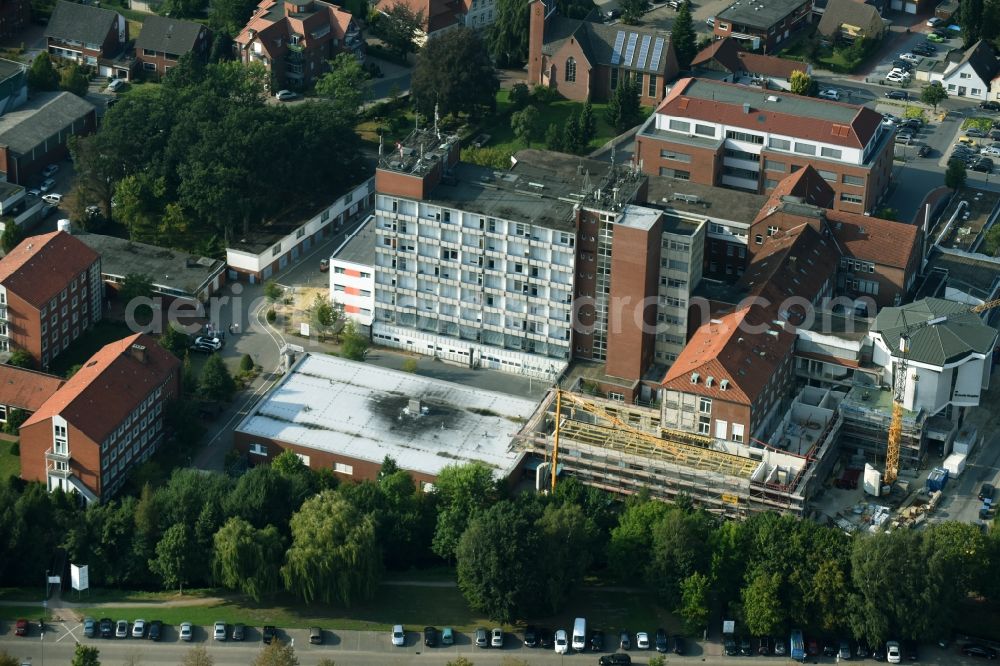 Aerial image Cloppenburg - Construction site for a new extension to the hospital grounds St. Josefs-Hospital in Cloppenburg in the state Lower Saxony