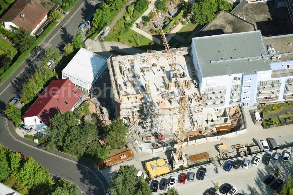 Bad Kissingen from the bird's eye view: Construction site for a new extension to the hospital grounds Klinik Bavaria GmbH & Co. KG on Von-der-Tann-Strasse in Bad Kissingen in the state Bavaria, Germany