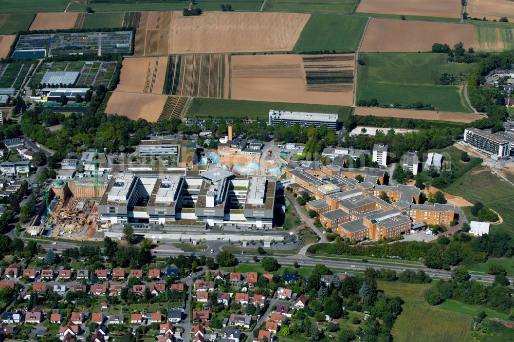 Aerial image Heilbronn - Construction site for a new extension to the hospital grounds Klinikum Am Gesundbrunnen in Heilbronn in the state Baden-Wurttemberg, Germany