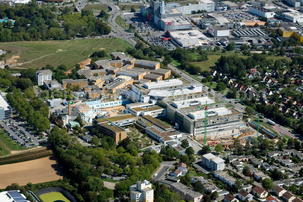 Aerial image Heilbronn - Construction site for a new extension to the hospital grounds Klinikum Am Gesundbrunnen in Heilbronn in the state Baden-Wurttemberg, Germany