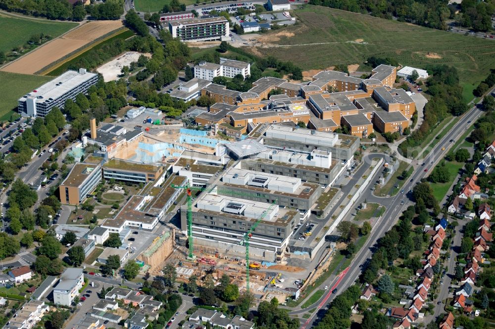 Heilbronn from above - Construction site for a new extension to the hospital grounds Klinikum Am Gesundbrunnen in Heilbronn in the state Baden-Wurttemberg, Germany