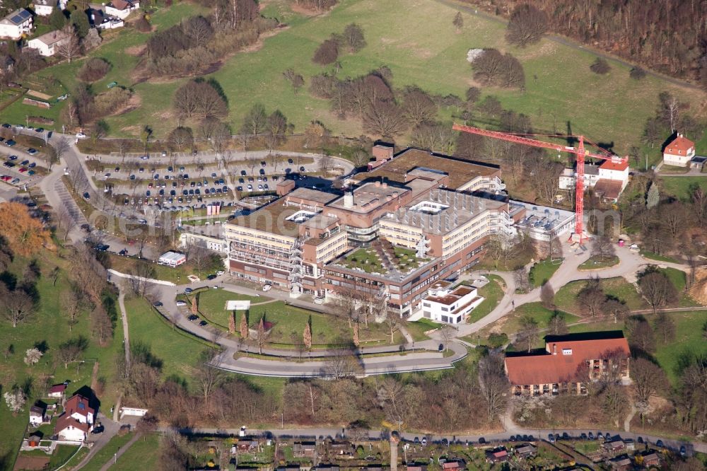 Baden-Baden from the bird's eye view: Construction site for a new extension to the hospital grounds Klinikum Mittelbaden Baden-Baden Balg in Baden-Baden in the state Baden-Wuerttemberg, Germany