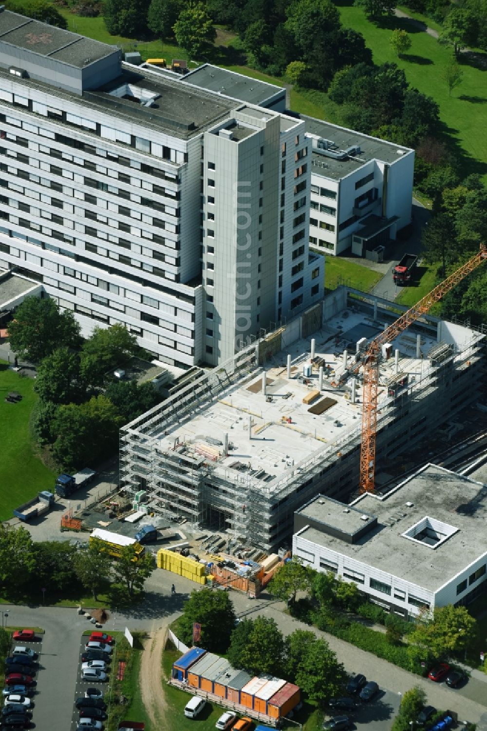 Wetzlar from above - Construction site for a new extension to the hospital grounds Klinikum Wetzlar in Wetzlar in the state Hesse, Germany