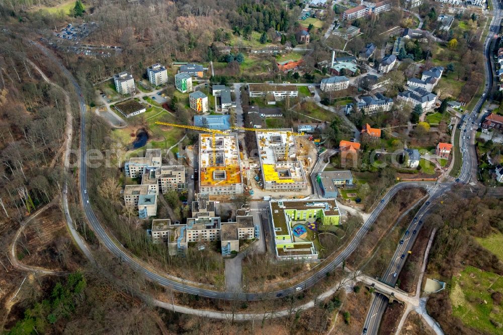 Düsseldorf from above - Construction site for a new extension to the hospital grounds LVR-Klinikum Grafenberg in Duesseldorf in the state North Rhine-Westphalia