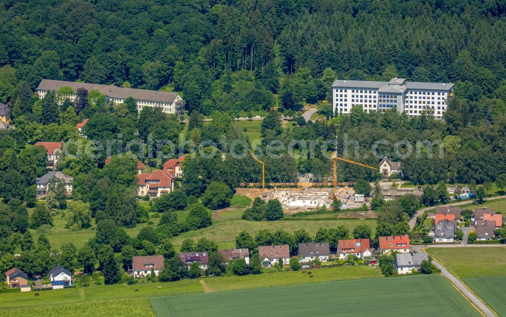 Warstein from above - Construction site for a new extension to the hospital grounds LWL - hospital Warstein in Warstein in the state North Rhine-Westphalia