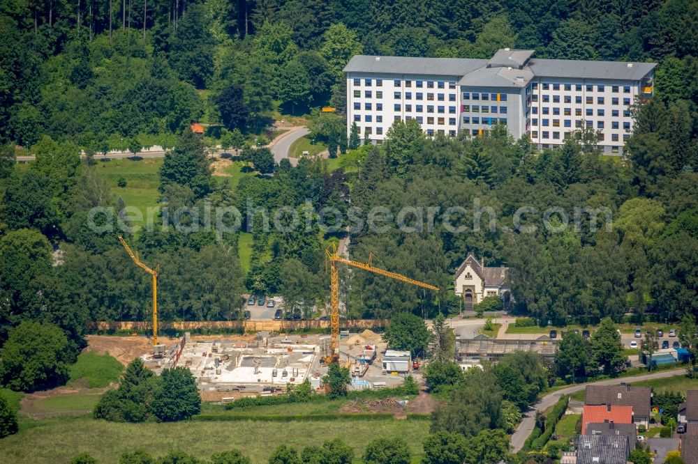 Warstein from the bird's eye view: Construction site for a new extension to the hospital grounds LWL - hospital Warstein in Warstein in the state North Rhine-Westphalia