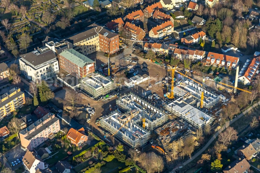 Aerial photograph Herne - Construction site for a new extension to the hospital grounds Marienhospital-Herne II on Widumer Strasse in Herne in the state North Rhine-Westphalia, Germany