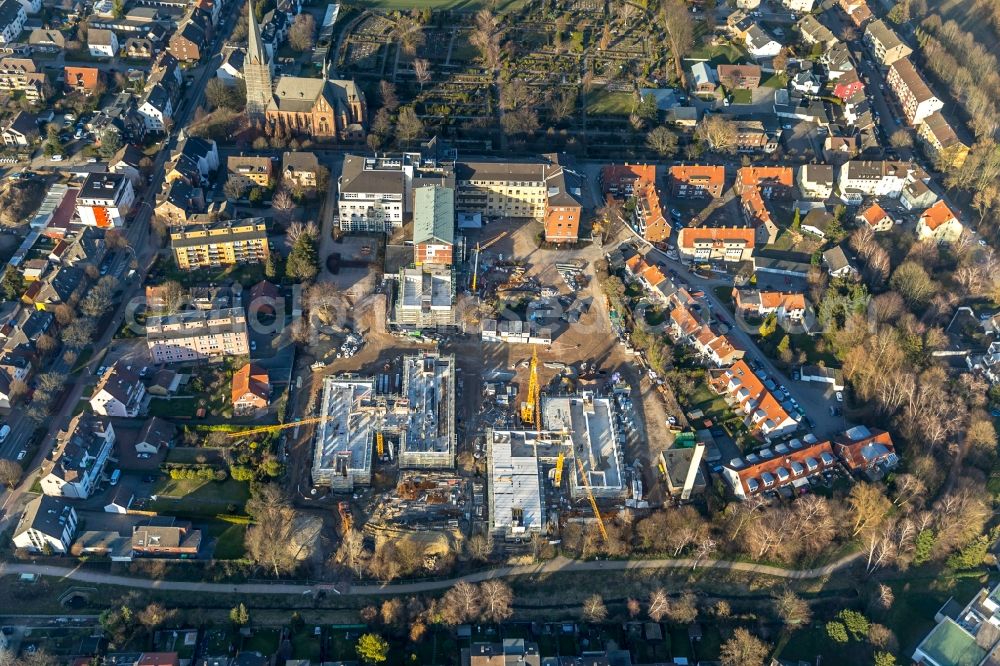 Herne from above - Construction site for a new extension to the hospital grounds Marienhospital-Herne II on Widumer Strasse in Herne in the state North Rhine-Westphalia, Germany