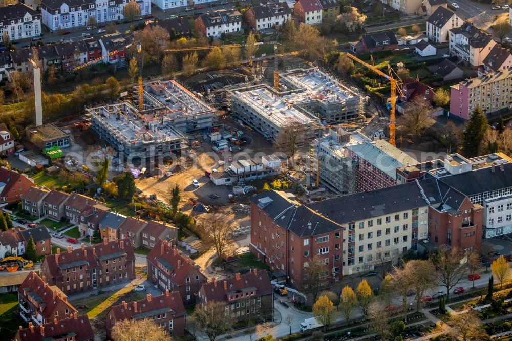 Herne from the bird's eye view: Construction site for a new extension to the hospital grounds Marienhospital-Herne II on Widumer Strasse in Herne in the state North Rhine-Westphalia, Germany