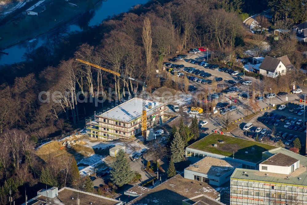 Aerial image Essen - Construction site for a new extension to the hospital grounds MediClin Fachklinik Rhein/Ruhr Auf der Roetsch in the district Kettwig in Essen in the state North Rhine-Westphalia