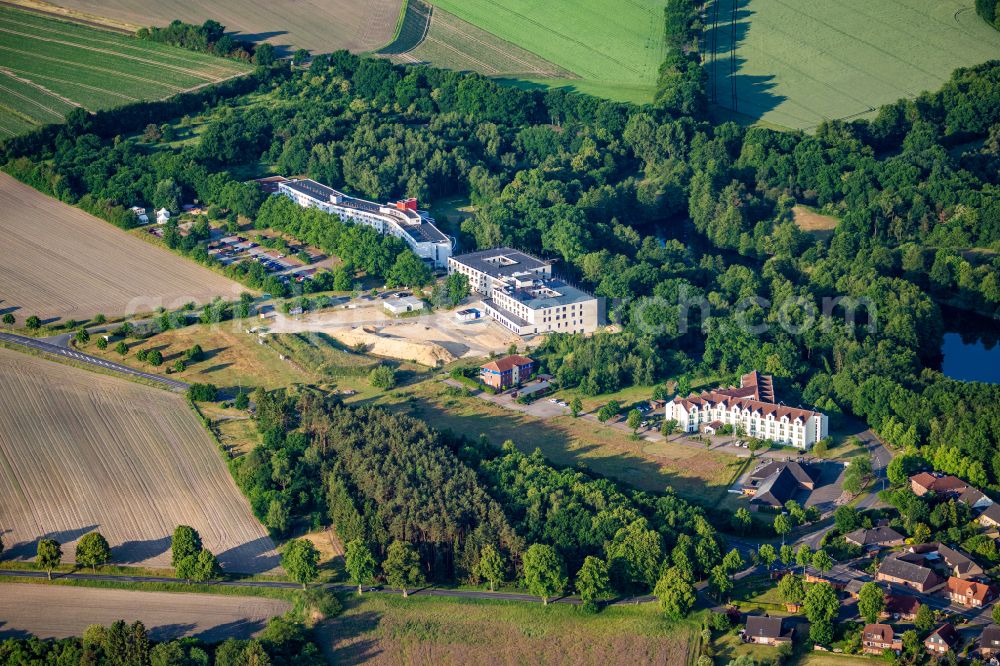 Bad Bodenteich from the bird's eye view: Construction site for a new extension to the hospital grounds MEDICLIN Seepark Klinik on street Sebastian-Kneipp-Strasse in Bad Bodenteich in the state Lower Saxony, Germany