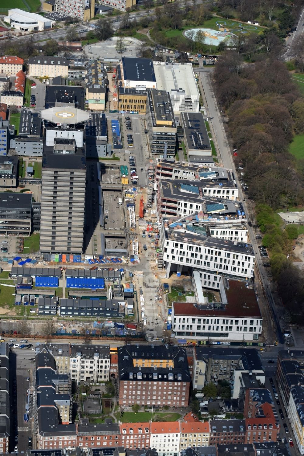 Aerial image Kopenhagen - Construction site for a new extension to the hospital grounds Rigshospitalet on Blegdonsvej in Copenhagen in Denmark