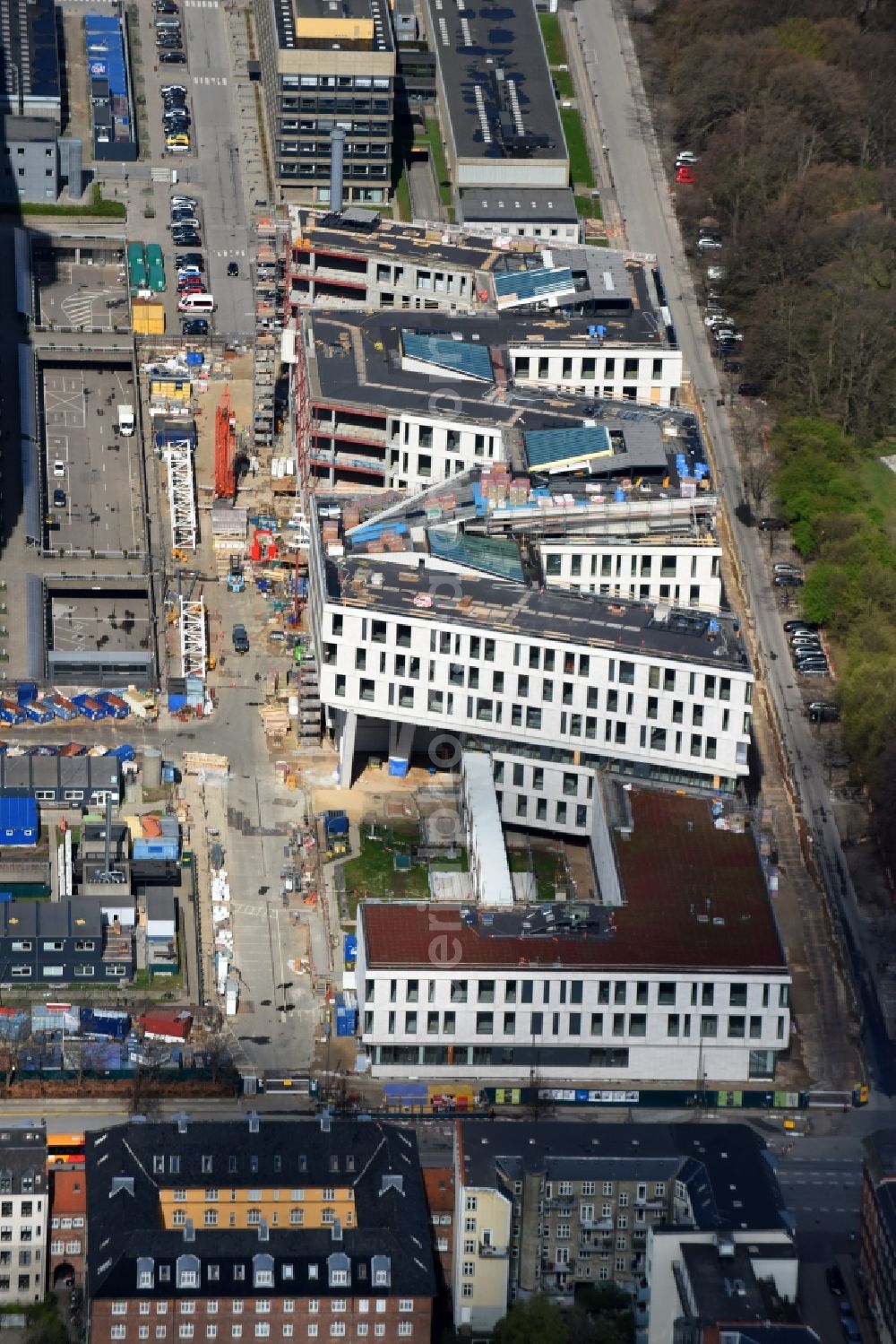 Kopenhagen from above - Construction site for a new extension to the hospital grounds Rigshospitalet on Blegdonsvej in Copenhagen in Denmark