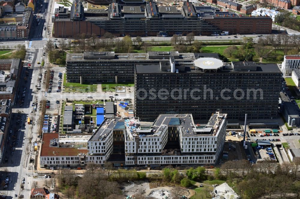 Aerial photograph Kopenhagen - Construction site for a new extension to the hospital grounds Rigshospitalet on Blegdonsvej in Copenhagen in Denmark