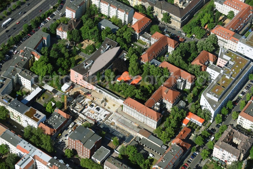 Berlin from above - Construction site for a new extension to the hospital grounds Sana Klinikum Lichtenberg on Fanningerstrasse in the district Lichtenberg in Berlin, Germany