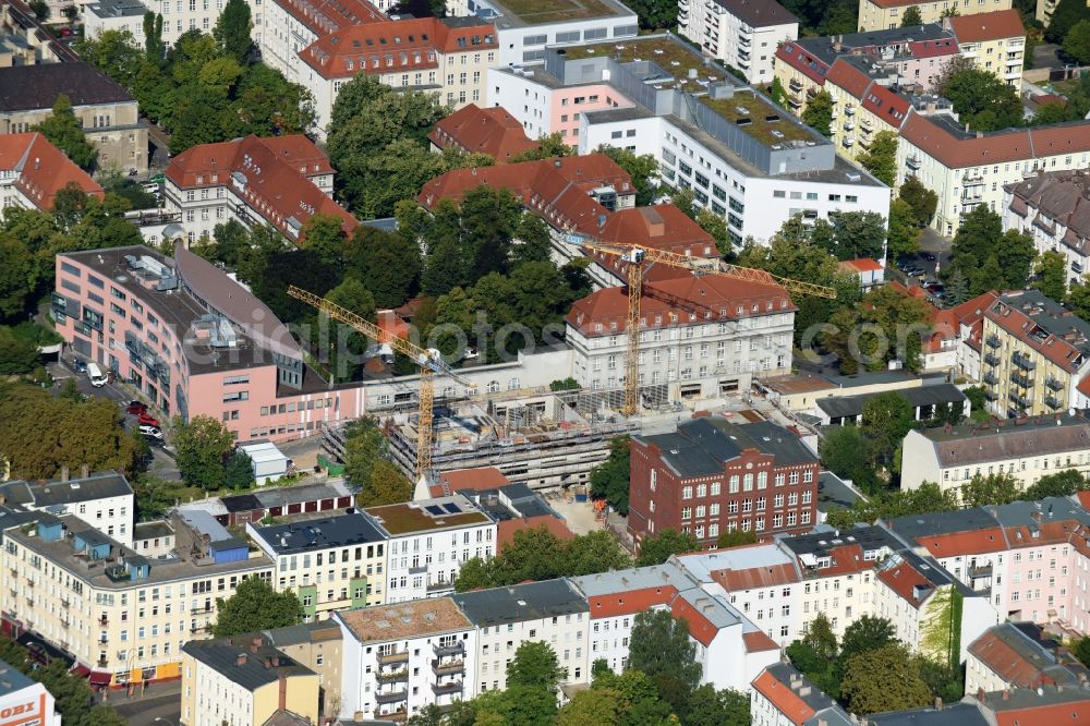 Berlin from above - Construction site for a new extension to the hospital grounds Sana Klinikum Lichtenberg on Fanningerstrasse in the district Lichtenberg in Berlin, Germany