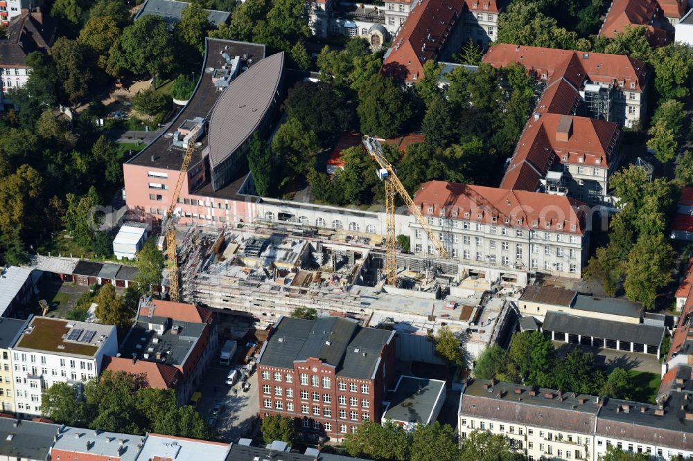 Aerial image Berlin - Construction site for a new extension to the hospital grounds Sana Klinikum Lichtenberg on Fanningerstrasse in the district Lichtenberg in Berlin, Germany