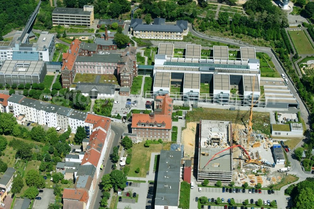 Brandenburg an der Havel from above - Construction site for a new extension to the hospital grounds Staedtisches Klinikum Brandenburg GmbH on Hochstrasse in Brandenburg an der Havel in the state Brandenburg, Germany