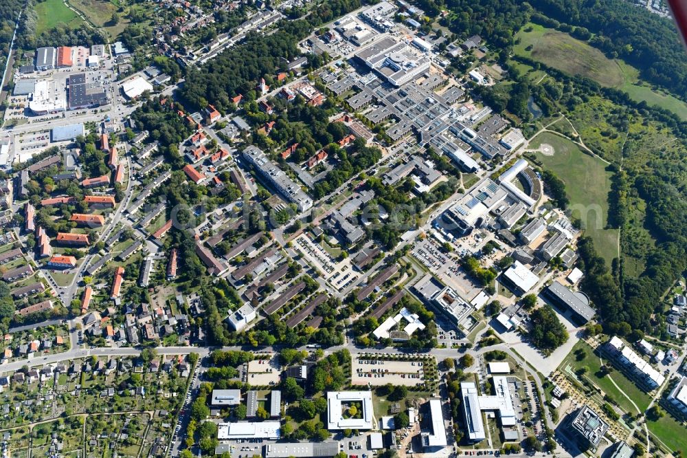 Aerial image Lübeck - Construction site for a new extension to the hospital grounds UKSH Universitaetsklinikum Schleswig-Holstein in the district St. Juergen in Luebeck in the state Schleswig-Holstein, Germany