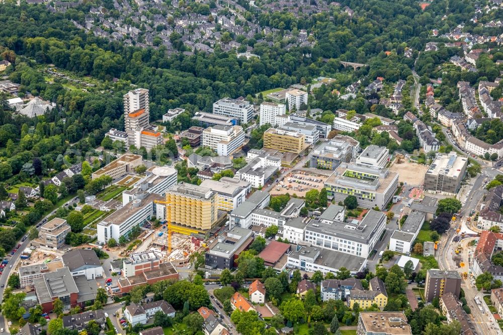 Essen from the bird's eye view: Construction site for a new extension to the hospital grounds Universitaetsklinikum Essen in Essen in the state North Rhine-Westphalia, Germany