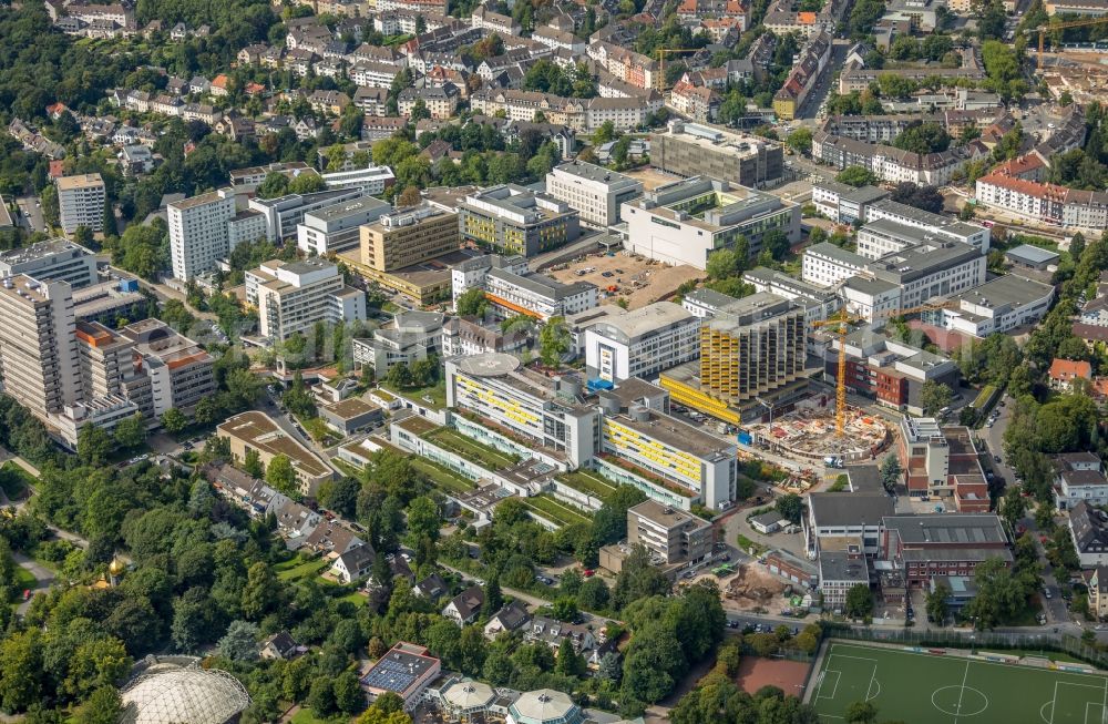 Aerial image Essen - Construction site for a new extension to the hospital grounds Universitaetsklinikum Essen in Essen in the state North Rhine-Westphalia, Germany